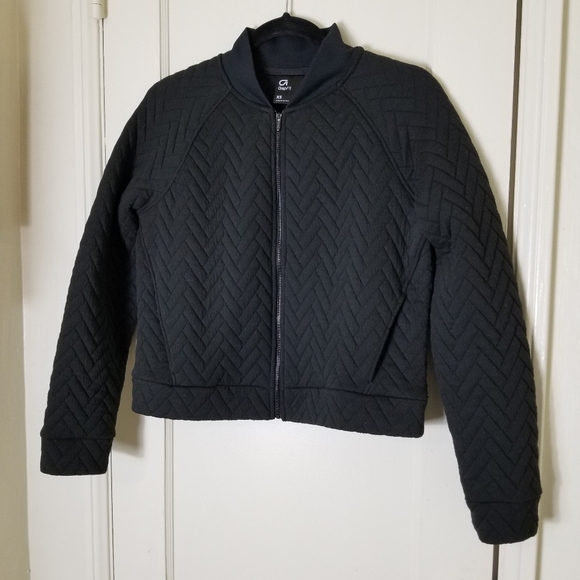 GAP FIT black jacquard quilted long sleeve full zipper jacket - Picture 4 of 12